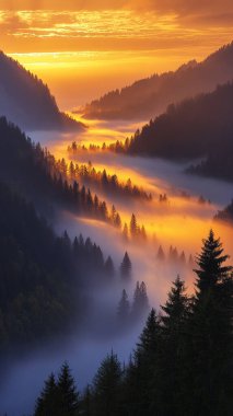 Karpat Dağları'nda sisli sonbahar sabahı