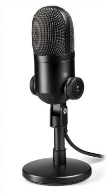 Beyaz arkaplanda modern siyah podcast mikrofon -- kaos 25 -- ar 9: 16 -- stilize 250 --v 6.1 Job ID: 2e880f46-4012-4393-a6fe-c1b50b415dae