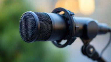 Stüdyoda ses dalgalı profesyonel mikrofon.