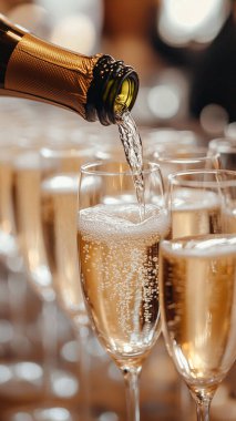 Şampanya bardağı ve şişe.