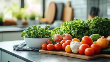 Mutfaktaki taze sebzeleri kapatın.