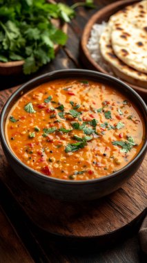 Maydanozlu ve sarımsaklı ev yapımı domates çorbası..