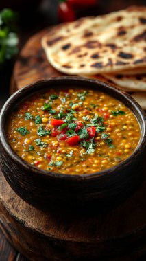 Masala pilavlı ve sebzeli Hint körisi. Geleneksel Hint yemekleri.