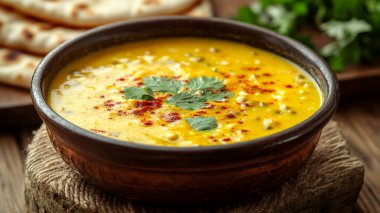 Hint köri ya da roti tabakta, Hint masalası körili, Hint pilavı, körili masala, roti nana ile servis ediliyor.