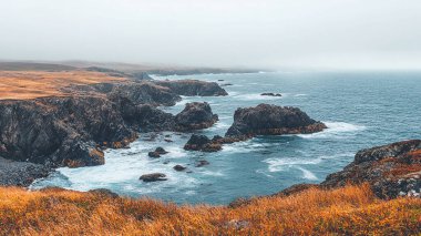Okyanus kıyısı manzarası ve Atlantik Okyanusu 'ndaki okyanus kayalıkları, Portekiz