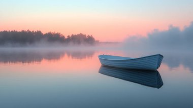 güneş doğarken gölde tekne