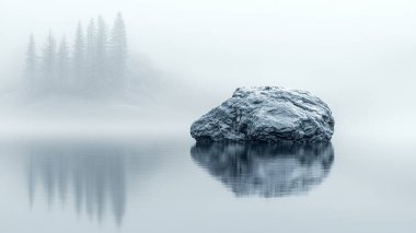 Güzel bir göl sisli bir sabahta