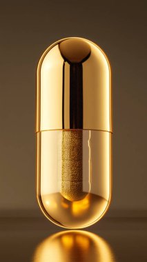 Altın parfüm şişesi ve siyah arka planda gölgesi olan altın rengi cam. 3d oluşturma
