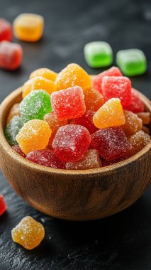 Bir kase renkli meyve şekeri.