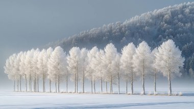 Ağaçlar ve karla kaplı güzel bir manzara.