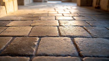 Taş kaldırım taşları, asfalt.