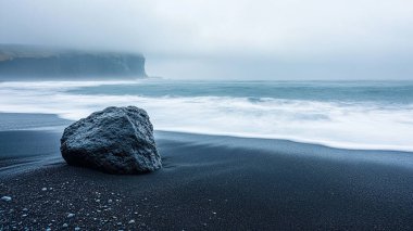 siyah volkanik kaya İzlanda 'daki siyah kumsal plajında