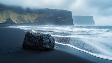 Siyah kumlu İzlanda manzarası