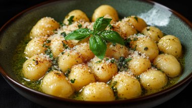 Peynirli ve maydanozlu fırında gnocchi.