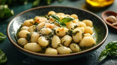 Ispanaklı ve sarımsaklı ev yapımı gnocchi.