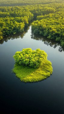 Ormandaki gölün güzel manzarası