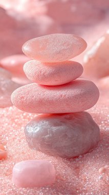 Pembe arka planda pembe ve pembe damlalı taşlar