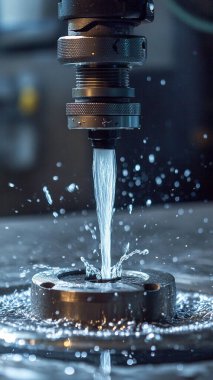 Cnc makinesinde su damlası olan metal kesme makinesi. yüksek kaliteli fotoğraf