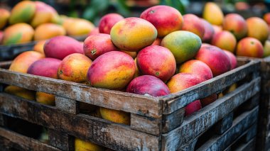 Tayland 'daki markette taze mango meyvesi.