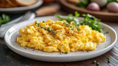 Çırpılmış yumurta ve şifalı otlar.