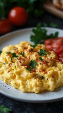 Peynirli ve domatesli ev yapımı yumurta.