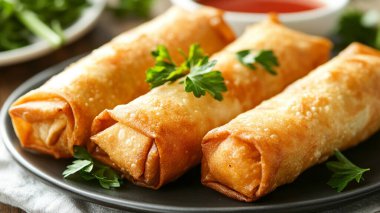 Tahtada lezzetli rulo tabaklar var.