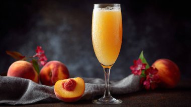 Taze şeftali suyu, olgun şeftali ve nane yaprakları.