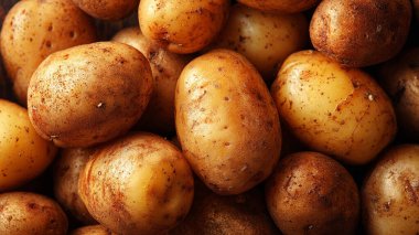 Sepette taze organik patates, üst manzara..