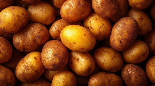 Çiğ kahverengi patatesler, yakın çekim manzarası.