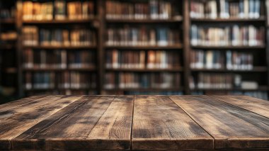 Kitaplar ve gözlüklerle dolu eski ahşap masa.