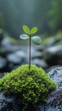 Kayadaki genç bitki, yaklaş.