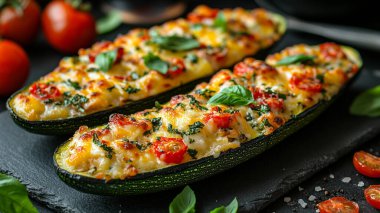 Izgara kabak, peynirli ve otlu fırında