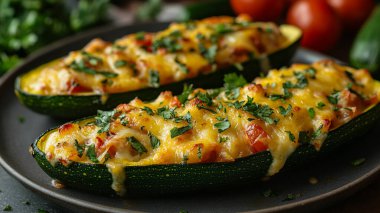 Peynir, ot, sebze ve otlarla doldurulmuş ev yapımı kabak.