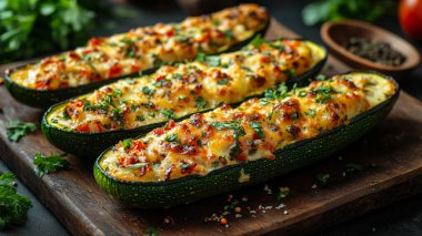 Domuz pastırmalı fırında kabak.