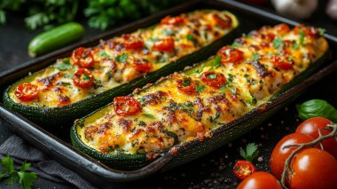 Ev yapımı kabak kıyma, peynir ve otlarla doldurulmuş.