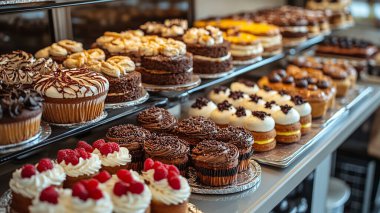 Pastanede farklı tatlı kekler.