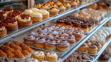 Tezgahın üzerinde farklı pastalar var.