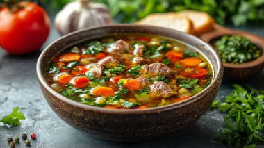 Sığır eti tencerede sebzeli güveç.