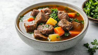 Ev yapımı et çorbası, havuçlu ve sebzeli.