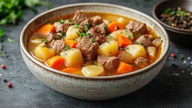 patates ve havuç ile sığır eti güveç.