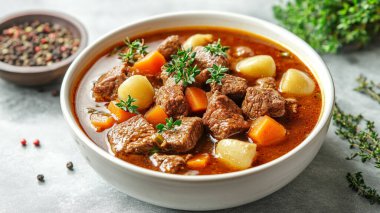 Sebze ve baharatlı biftek güveci.