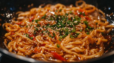 tavuk ve sebze kızarmış noodle