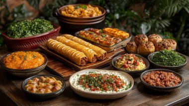 Farklı abur cuburlar ve farklı salata çeşitleri..