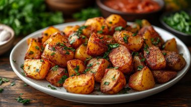 Otlu fırında patates, sarımsak, kekik