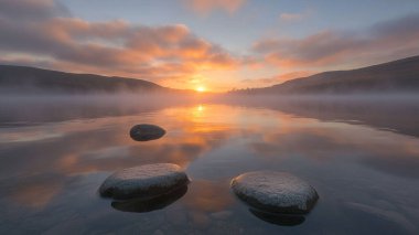 Gölde güzel bir gün doğumu Suda bir yansımayla