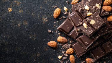 Fındıklı ve çikolatalı siyah çikolata parçaları.