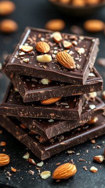 Gri arka planda lezzetli siyah çikolata parçaları