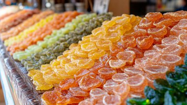 Bir dükkanda farklı tatlı şekerler var.