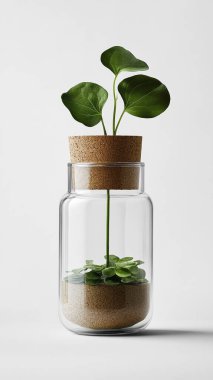 şeffaf bir kavanozda yeşil bitki