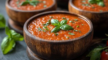 Fesleğenden yapılmış İtalyan çorbası ve parmesanlı domates.